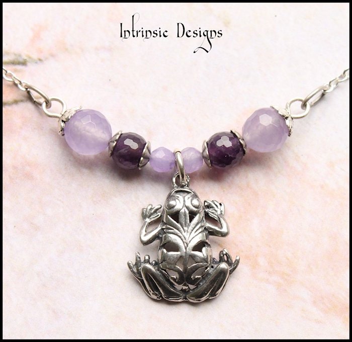 Frog Australian Pewter Charm Pendant & Gemstone Silver Necklace