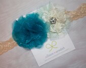 Fabric Flower Headband- Glitter Tulle and Lace Ocean Ready Collection