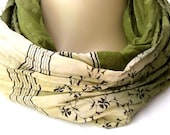 Silk scarf, Infinity Scarf, Sari scarf, Green Scarf
