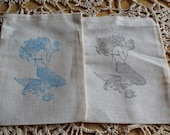 Set of 10 Hand stamped Mermaid Muslin Party Favor Bags 100% organic made in america - CrimsonHollow Set of 10 Hand stamped Mermaid Muslin Party Favor Bags 100% organic made in america - CrimsonHollow