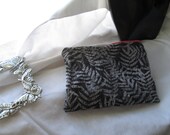 Black Leaf zippered pouch, 8" zippered bag, flat cosmetic bag