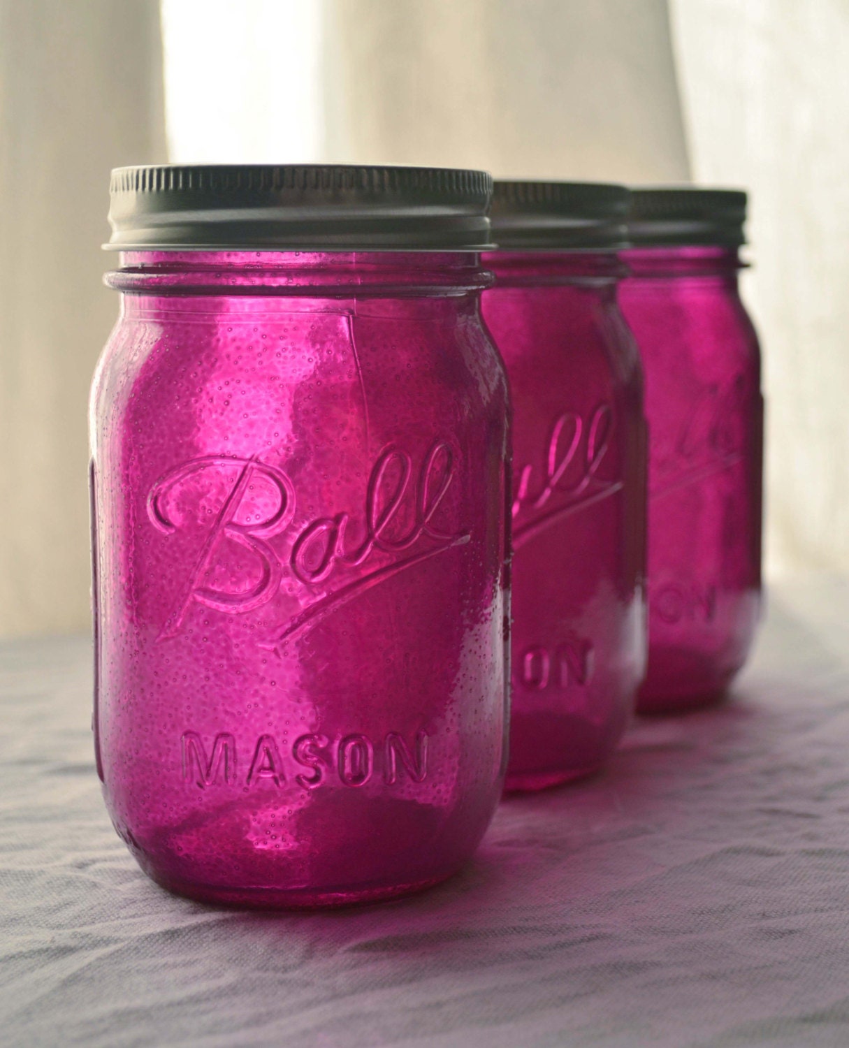 Stained Glass Mason Jars - Set of 3 - Fuchsia