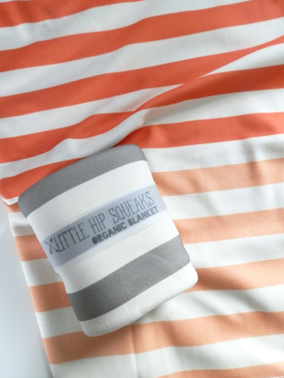 Baby Blanket, Limited Edition Color Block Stripe, Peach, Coral and Gray, Little Hip Squeaks Summer Collection