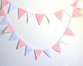 Pink White Bunting banner, Nursery Decor, Girl baby shower, Mini felt flags 6 ft, birthday party decoration, princess party, Handmade