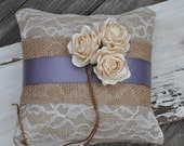 Burlap and Lace Ring Bearer Pillow with Ribbon - Rustic Ring Bearer Pillow - Your choice of ribbon