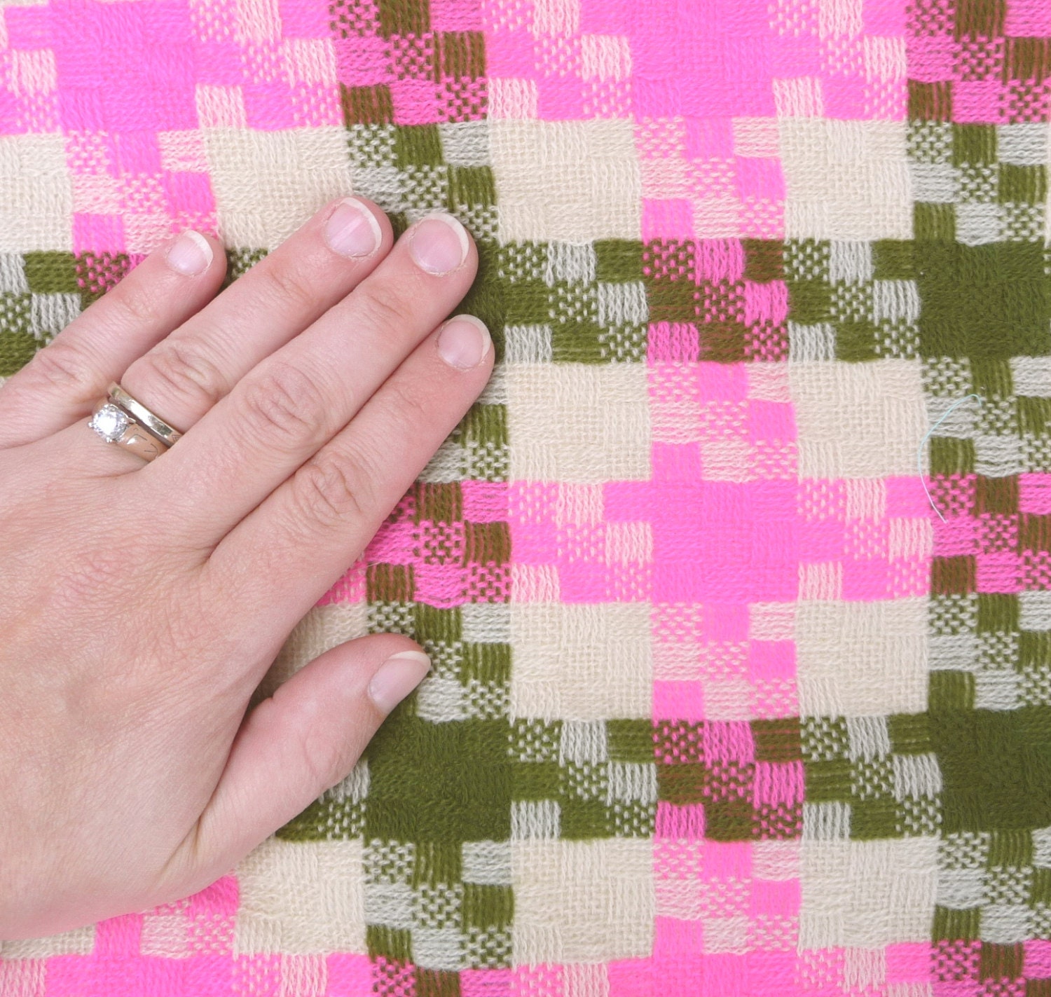 Hot Pink and Green Woven Vintage Fabric, Nearly 3 Yards