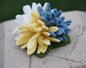 Mini Daisy Felt Hair Clip, Wool Felt Flower Hair Clip with Three (3) Spring Daisies in Gray, Yellow, and White