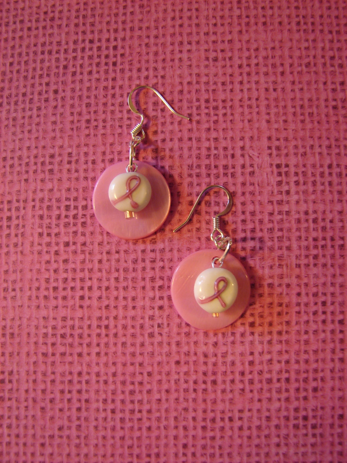 Pierced Earrings Breast Cancer Support Ribbon Pink Dangles