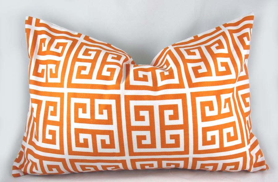 Greek Key Orange - Decorative Pillow Cushion Covers - Accent Pillow - Throw Pillow - Lumbar