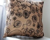 16x16 Burlap "Bicycle"  Pillow Cover