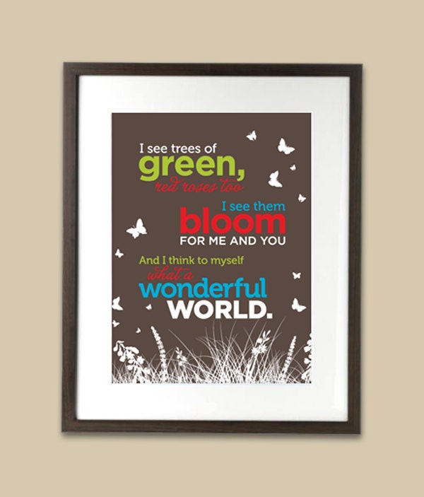 What a Wonderful World - Louis Armstrong - song lyrics typographic art print