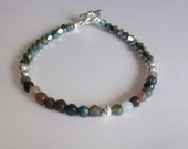 Multicolor Jasper, Sterling Silver, and Crystal Bracelet