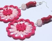 Crochet earring jewelry - Large crochet earring - Crochet earring - Crochet flower - Pink and fuchsia earrings