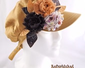 Refurbished Fashion Pageboy Hat with Shabby Chic Fabric Roses and Embossed Felt Leaves - Unique Accessories for a Unique You