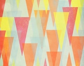 Abstract Art Print, 80s Inspired Art, Colourful Triangles, Pink, Orange, Blue, Wedding, Anniversary Gift - Circus