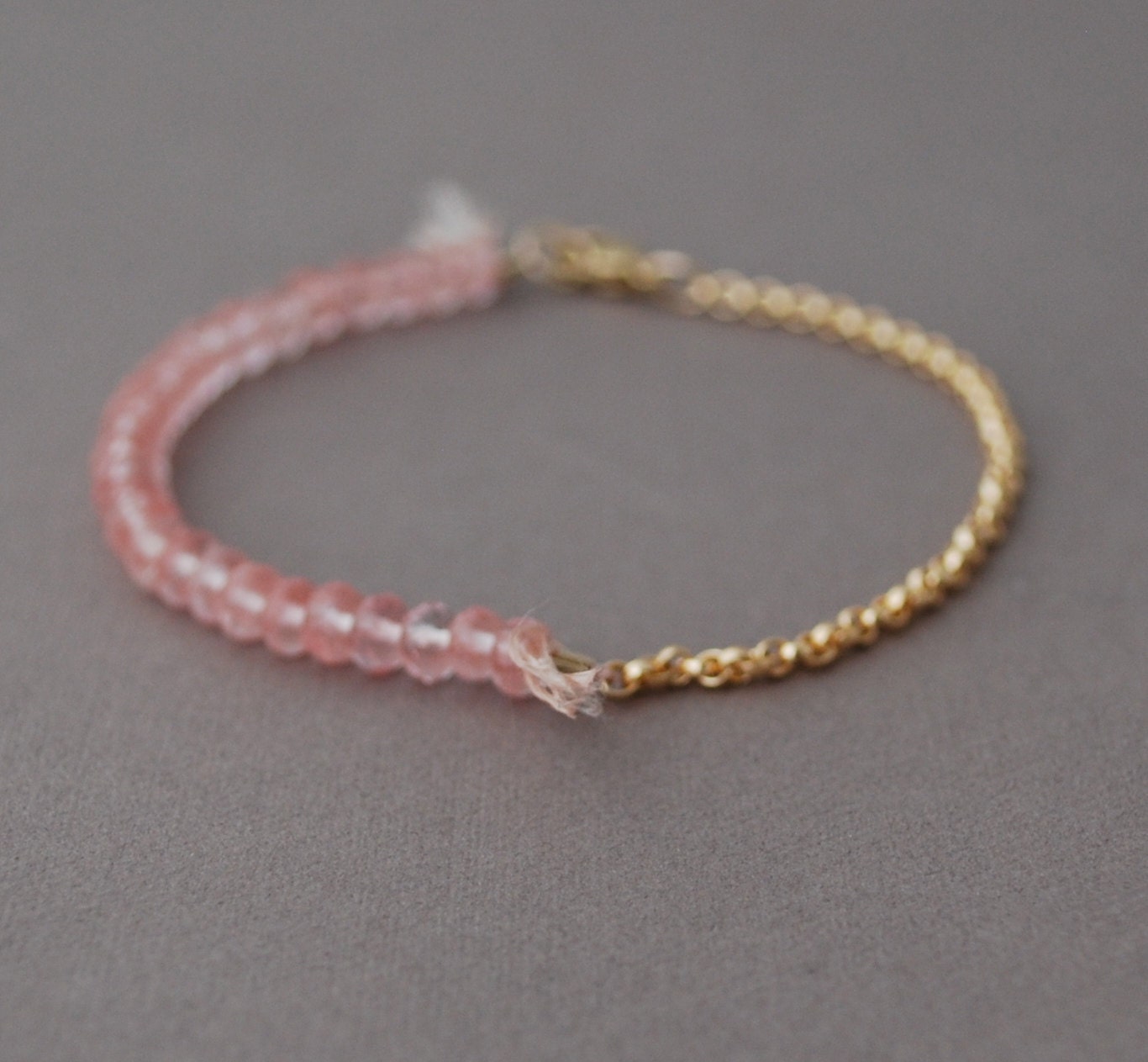 Pink Rose Quartz Gemstone Beaded Gold Bracelet also available in Silver