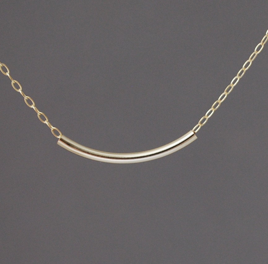Curved Gold Bar Gold Fill Necklace