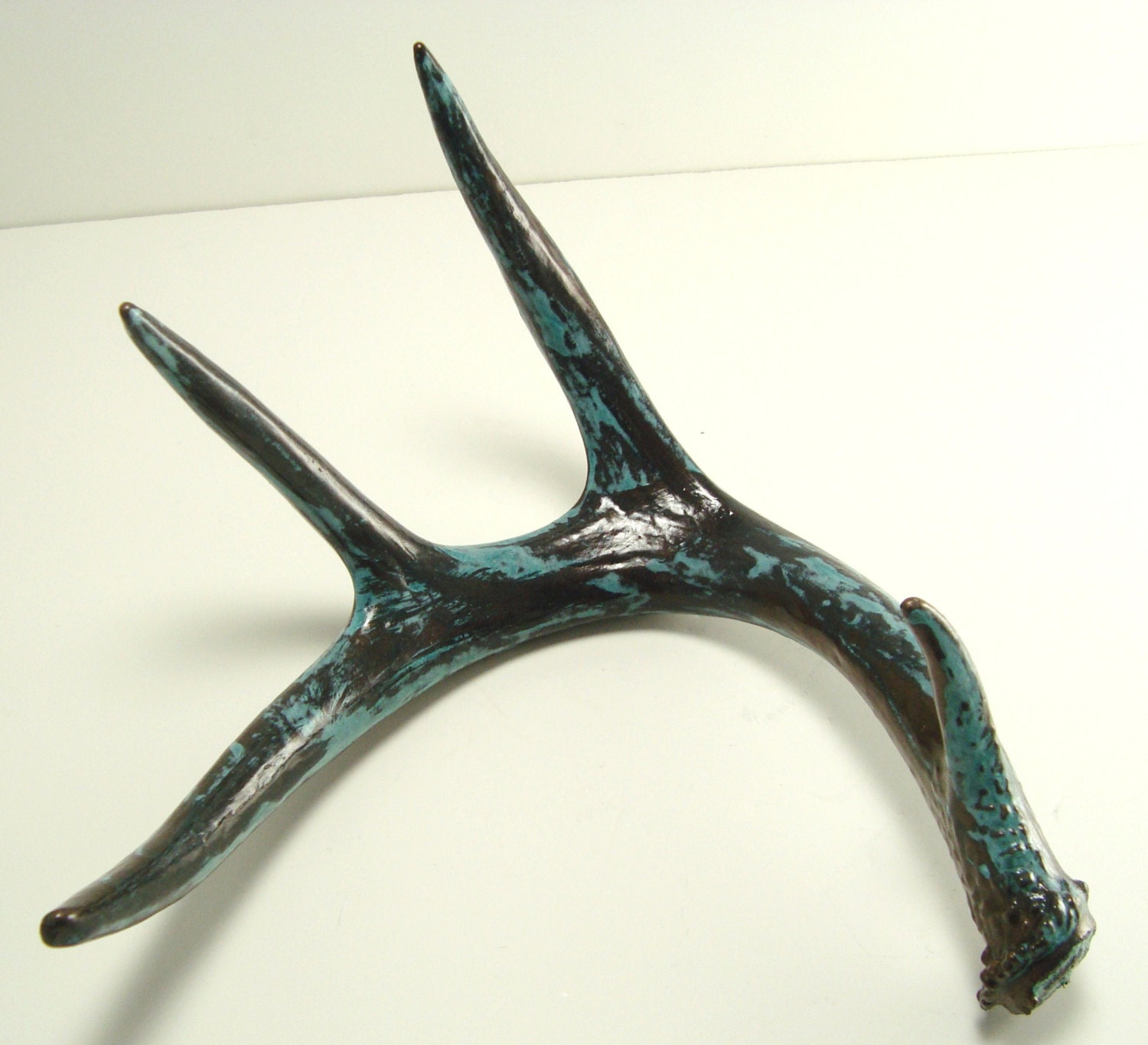 Deer Antler Taxidermy Bronze Natural Turquoise Patina Painted  Art Sculpture