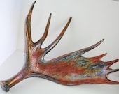 Moose Antler Taxidermy Huge Bronze ,Gold Rust Natural Turquoise Patina Painted Antler Art Sculpture