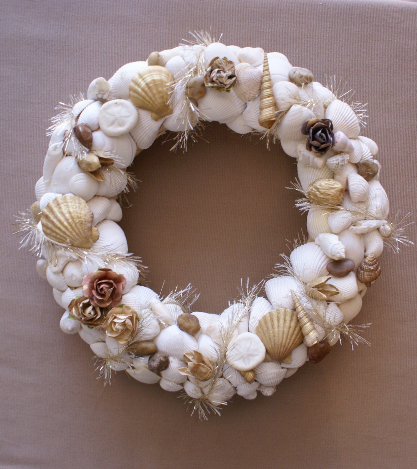 Wedding decor, 11" wedding wreath, white seashell wreath, spring wreath