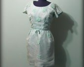 Vintage 50s Womens Light Blue Wiggle Dress Pencil Skirt Short Sleeve Size Medium