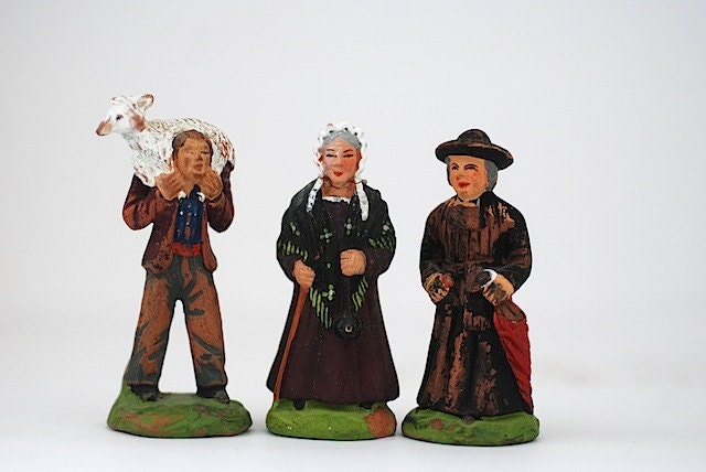Mid Century Ceramic Figurines, Made In France, 1940's Folk Art, Valentine Gift For Mom, Shepard Boy,