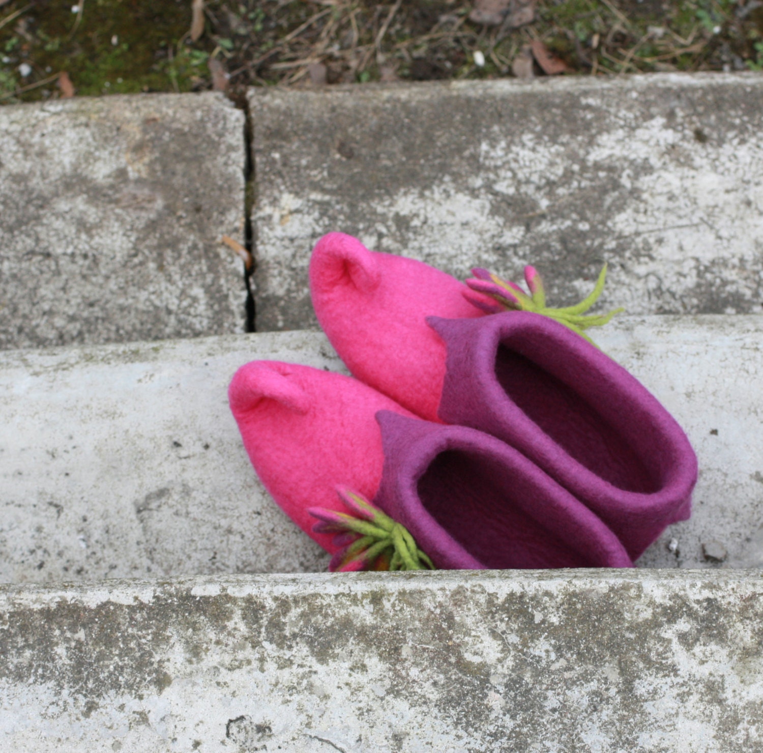 Women  felted wool slippers - Fairy slippers - elf shoes - pink purple felted wool house shoes - Wedding gift