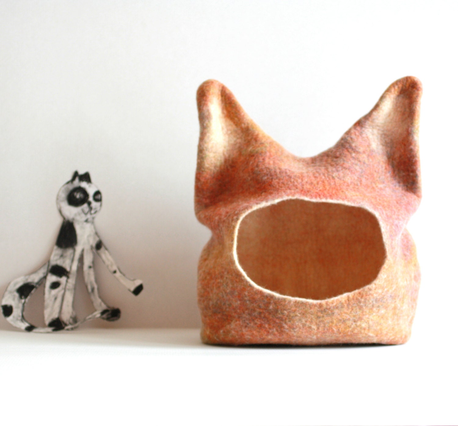 Cat bed - cat cave - cat house - eco-friendly handmade felted wool cat bed - rainbow with natural white - made to order