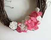 Spring Burlap Removable Wreath Attachment in Ivory and Pink