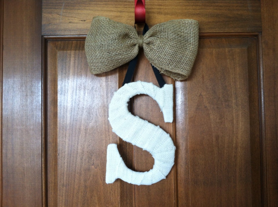 Custom Burlap Bow with ANY 10" Letter