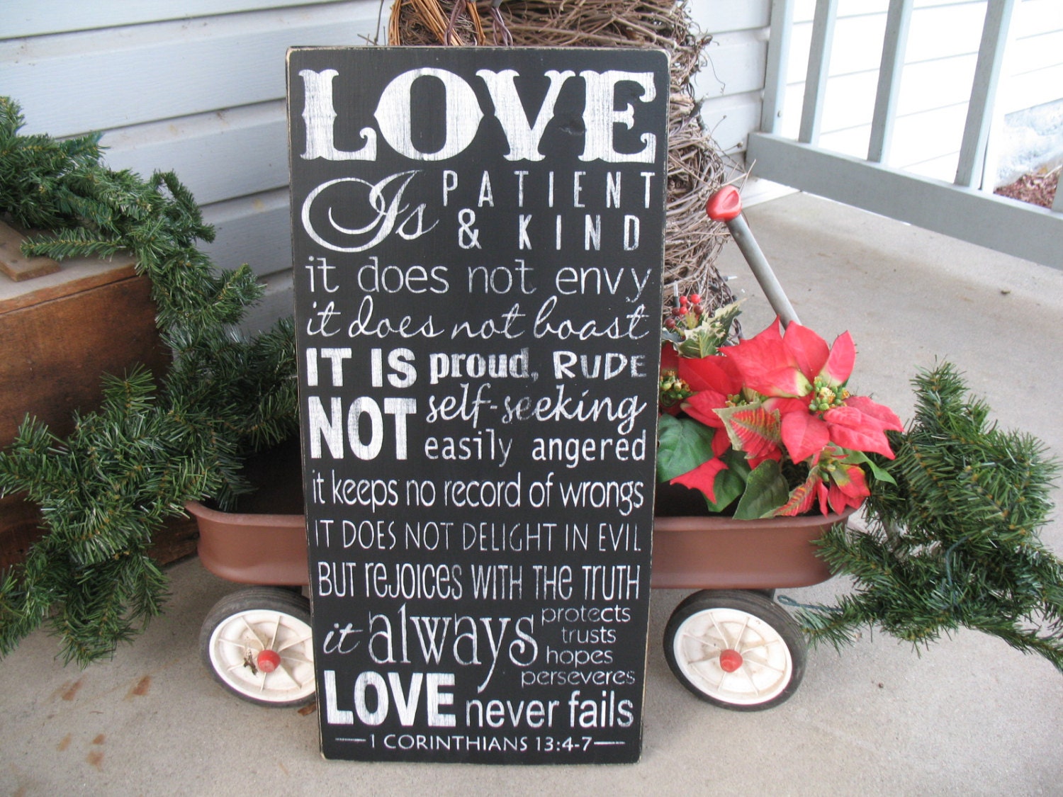 1 Corinthians 13 --  Love is Patient Love is Kind  -- Wedding --   Love Verse -- Painted Wooden Subway Art Sign