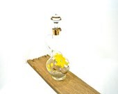 Decanter Wine Pitcher Glass Vintage Yellow Flowers Gold Trim Mid-Century