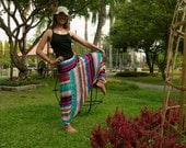 Thai Harem Pants in Cotton, Multicolor Wide Blue, red, white, pink, blue, black.Stripes(S-L)one size fits all
