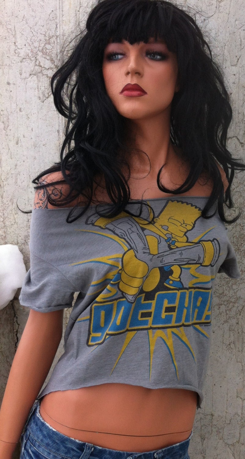 Vintage Bart Simpson High Low Shredded Shirt Crop