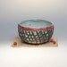red  black green - tea bowl - cracked surface - chawan
