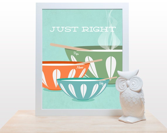Nursery Print Just Right - 11x14 Poster wall art decor kitchen cooking kids room nursery story goldilocks 3 bears