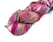 Recycled Sari Silk Ribbon Yarn, Sari Ribbon, Flamingo, Pink