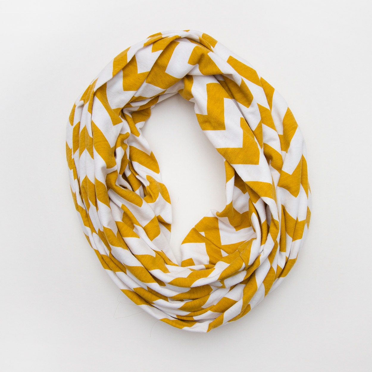 Soft Chevron Infinity Scarf - Mustard and White Jersey Knit