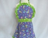 Little Girl's Tinkerbell Ruffled Apron in Lavendar and Lime Green
