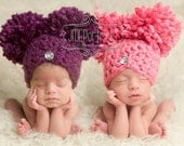 Newborn Baby Girl Hat Pom Pom Hat Chunky Photography Prop Knit Crochet Beanie Photo Prop Infant Girl Hat Purple Chic Flapper Style