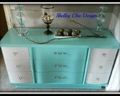SOLD- Vintage Mid Century Tiffany Blue and White Dresser/ Buffet/ Credenza/ Media Console