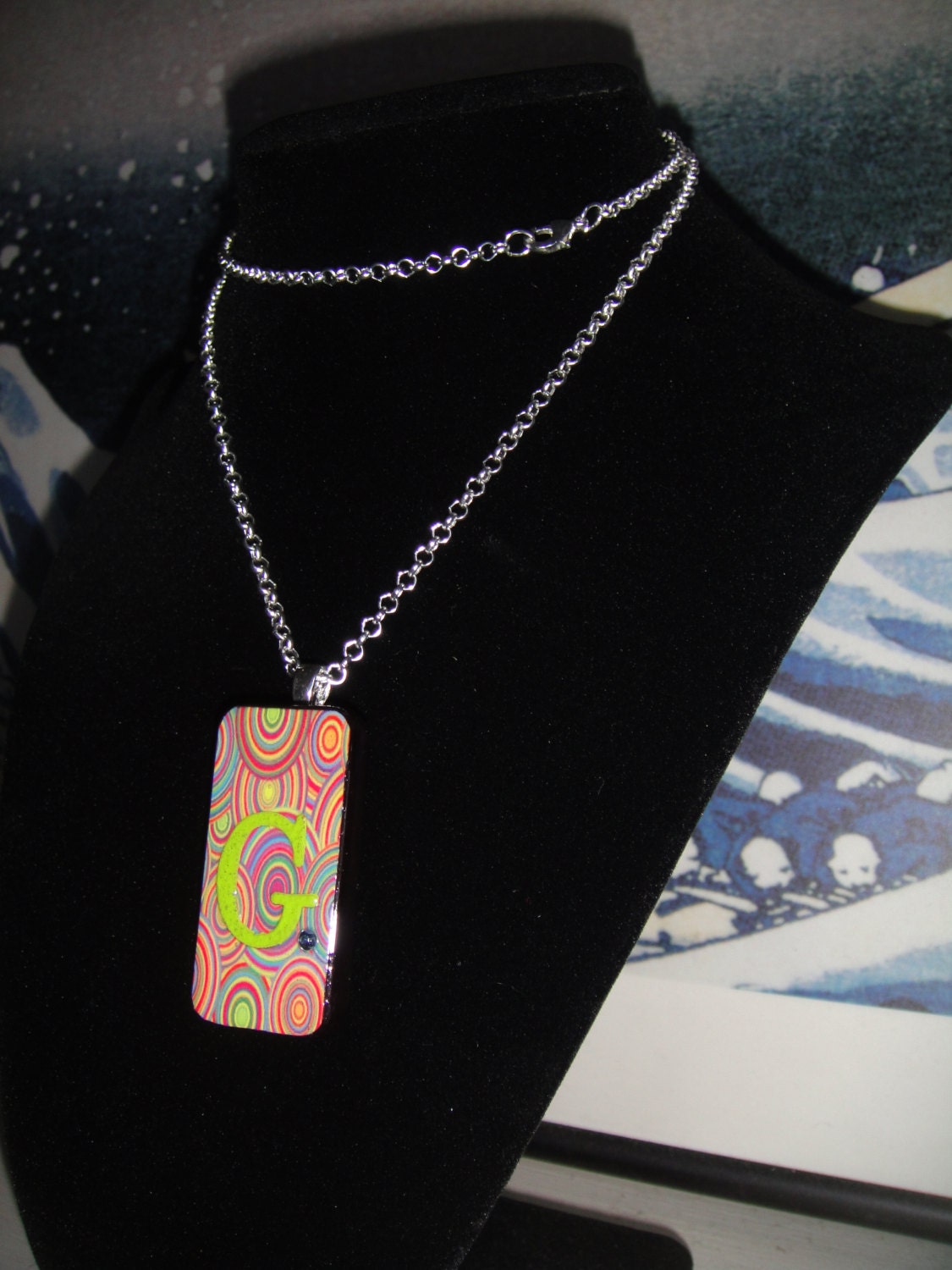 First Initial Letter "G" Abstract Art Recycled Domino Pendant Necklace Monograms Available, too