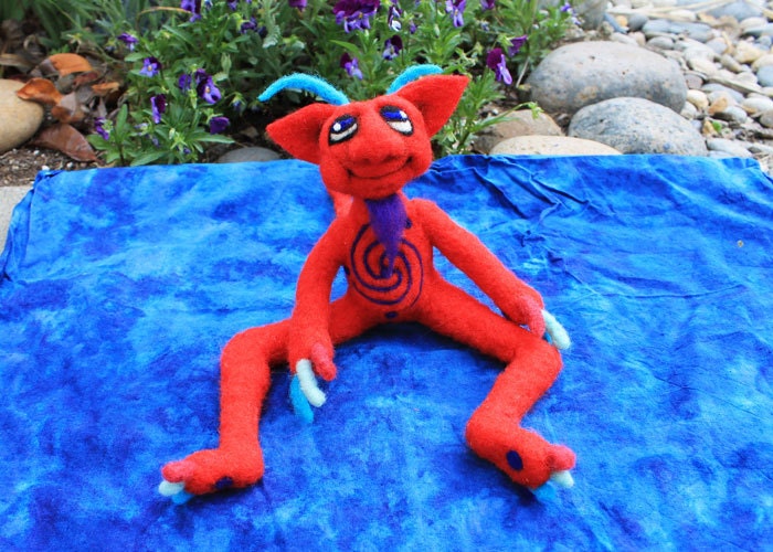 Red Goblin needle felted fantasy soft sculpture