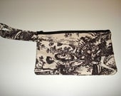 black and white toile pretty bow wristlet