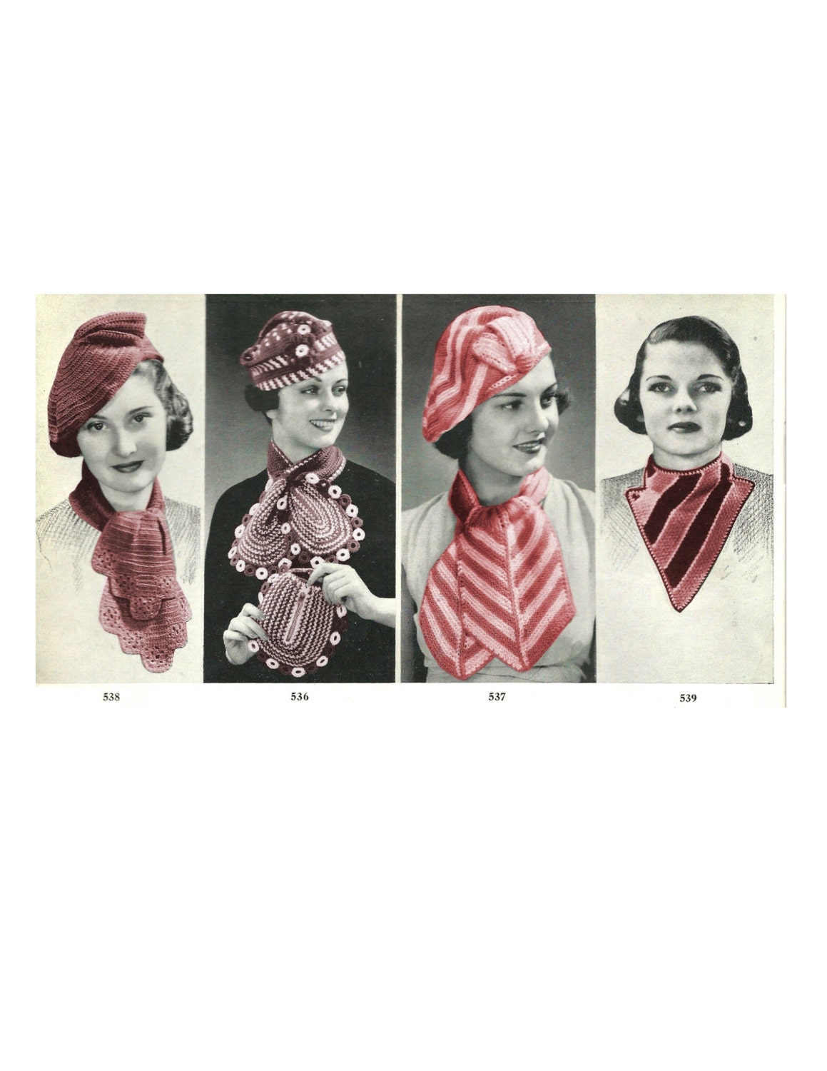 1930s Hats, Scarves and Bag Set of 4  - 8 Knit  and Crochet patterns PDF 5398 a