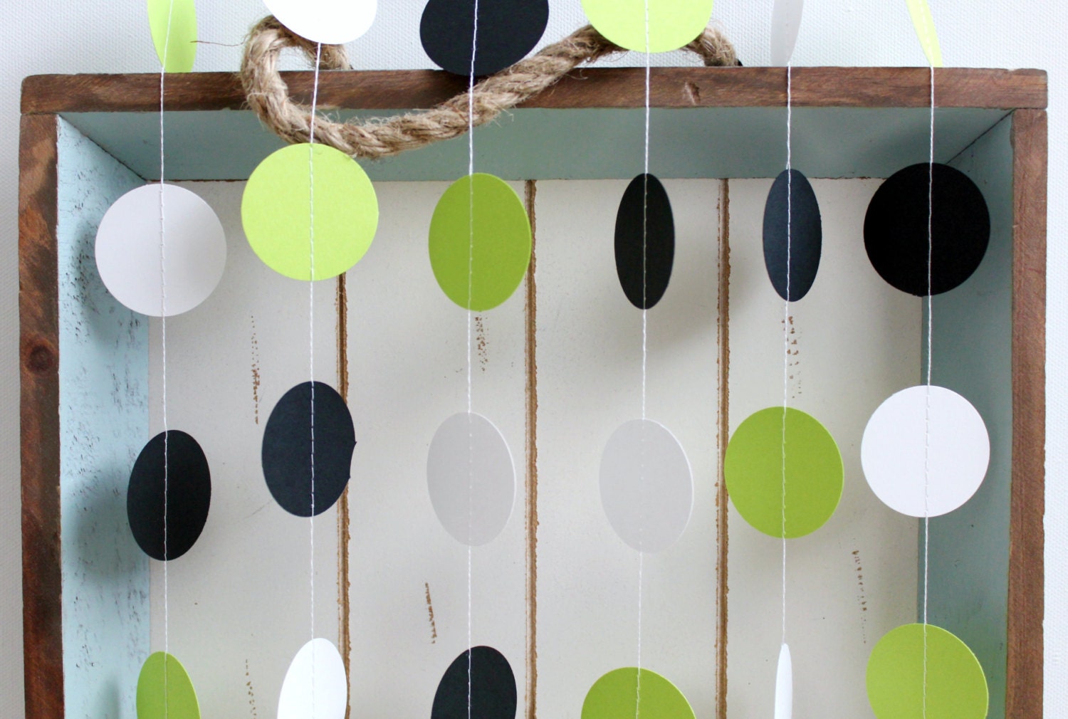 Black, White, Lime Green 12 ft Circle Paper Garland- Wedding, Birthday, Bridal Shower, Baby Shower, Party Decorations
