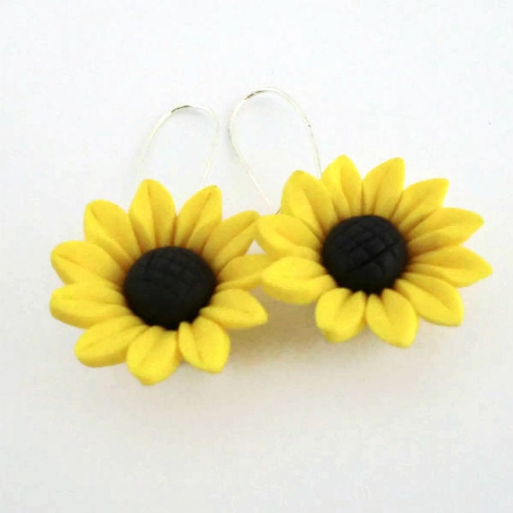 Sunflower Earrings Polymer Clay Fimo Yellow