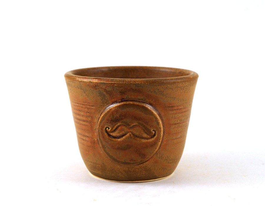 Mustache Cup, Brown Ceramic Small Tumbler For Rum or Juice, Gift for Men, Dads and Grads, Fathers Day Gift by MiriHardyPottery