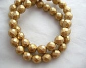 10mm Czech Fire Polished Metallic Gold Round Crystal Beads - 1 Strand
