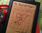 I love you personalized with heart custom with name hand stitchery
